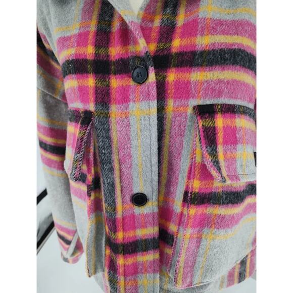 So Cropped Plaid Shacket Pink/Gray - M - Picture 7 of 8